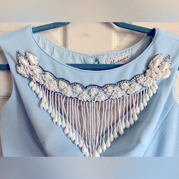 Sydney North Beckman’s vintage baby blue wiggle dress beaded neckline - Picture 3 of 14